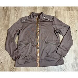 Tail Womens Track Jacket Full Zip Mock Neck Brown Activewear Top Large